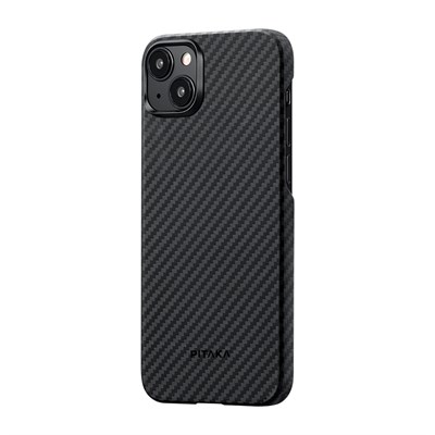 Apple iPhone 15 Plus Kılıf Magsafe Şarj Özellikli 1500D Aramid Fiber Pitaka Ultra-Slim Classic Serisi Black-Grey Twill Kapak