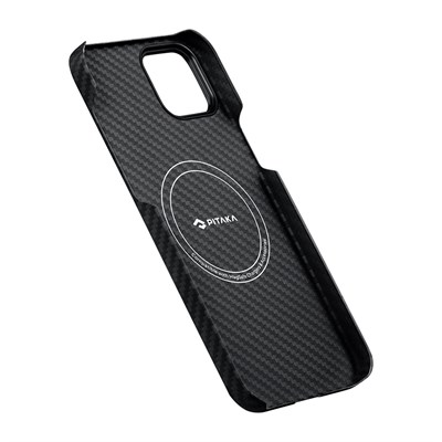 Apple iPhone 15 Plus Kılıf Magsafe Şarj Özellikli 1500D Aramid Fiber Pitaka Ultra-Slim Classic Serisi Black-Grey Twill Kapak