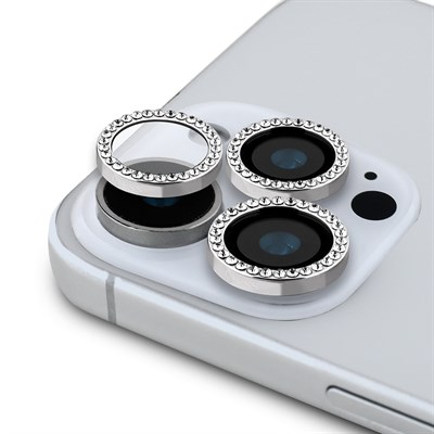 Apple iPhone 15 Pro Guess Orjinal Lisanslı Rhinestone Taşlı Lens Koruyucu