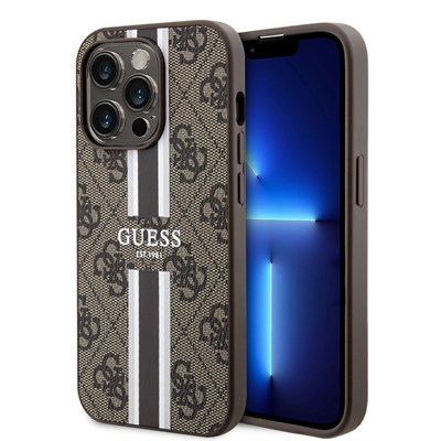 Apple iPhone 15 Pro Kılıf Guess Orjinal Lisanslı Magsafe Şarj Özellikli 4G Şerit Tasarımlı Printed Kapak