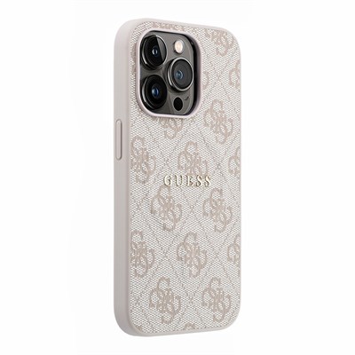 Apple iPhone 15 Pro Kılıf Guess Orjinal Lisanslı M-safe Kabartmalı 4G Desenli Yazı Logolu Kapak