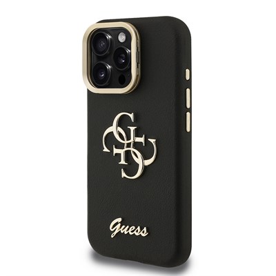 Apple iPhone 15 Pro Kılıf Guess Orjinal Lisanslı Grained Yazı Logolu Kamera Standlı Kapak