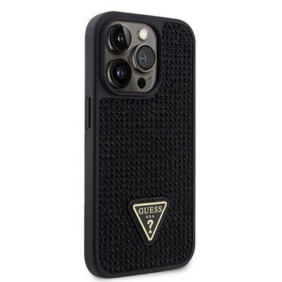 Apple iPhone 15 Pro Kılıf Guess Orjinal Lisanslı Taşlı Arka Yüzey Üçgen Logolu Kapak