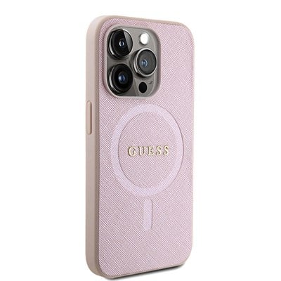 Apple iPhone 15 Pro Kılıf Guess Orjinal Lisanslı Magsafe Şarj Özellikli Yazı Logolu Saffiano Kapak