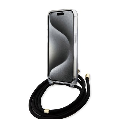 Apple iPhone 15 Pro Kılıf Guess Orjinal Lisanslı Çapraz Kordon 4G Desenli Kapak