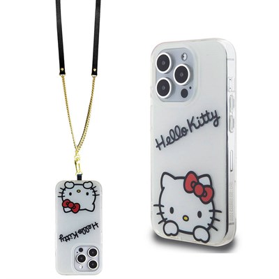 Apple iPhone 15 Pro Kılıf Hello Kitty Orjinal Lisanslı Askılı Yazı ve İkonik Logolu Daydreaming Kapak
