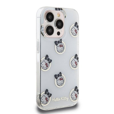 Apple iPhone 15 Pro Kılıf Hello Kitty Orjinal Lisanslı Elektroplating Kaplama Kabarcık Baskılı Kapak