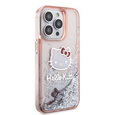 Apple iPhone 15 Pro Kılıf Hello Kitty Orjinal Lisanslı İkonik Sıvılı Glitter Kapak