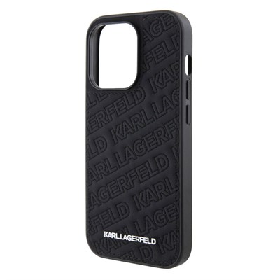 Apple iPhone 15 Pro Case Karl Lagerfeld Metal Text Logo Stitched Back Surface Quilted Cover