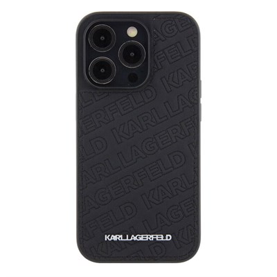 Apple iPhone 15 Pro Case Karl Lagerfeld Metal Text Logo Stitched Back Surface Quilted Cover