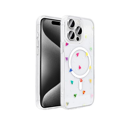 Apple iPhone 15 Pro Kılıf M-Safe Şarj Özellikli Şeffaf Zore Folk Sert Kapak