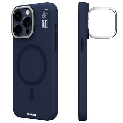 Apple iPhone 15 Pro Kılıf Magsafe Şarj Özellikli Kamera Standlı Silikon Youngkit Bitty Cream Kapak