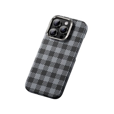 Apple iPhone 15 Pro Kılıf M-safe Şarj Özellikli Ekose Tasarımlı Benks ArmorVichy Kevlar Kapak