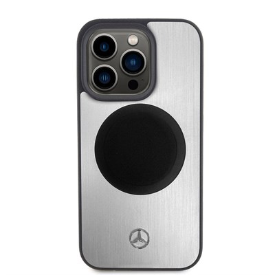 Apple iPhone 15 Pro Kılıf Mercedes Benz Orjinal Lisanslı Magsafe Şarj Özellikli Alüminyum Arka Yüzey Metal Yıldız Logolu Kapak