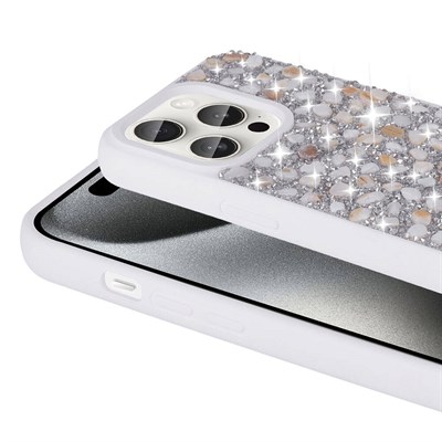 Apple iPhone 15 Pro Kılıf Parlak Taşlı Tasarım Zore Linea Kapak
