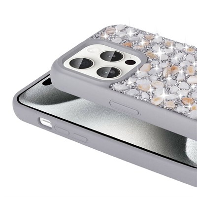 Apple iPhone 15 Pro Kılıf Parlak Taşlı Tasarım Zore Linea Kapak