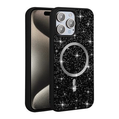 Apple iPhone 15 Pro Kılıf Pırlanta Tasarımlı Magsafe Şarj Özellikli Zore Mozaik Silikon Kapak