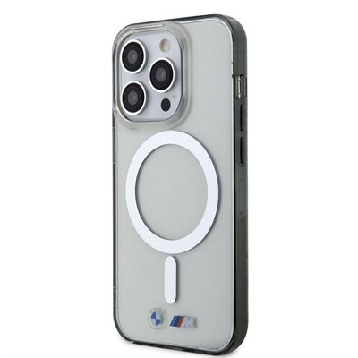 Apple iPhone 15 Pro Max Kılıf BMW Magsafe Şarj Özellikli Transparan Silver Ring Orjinal Lisanslı Kapak
