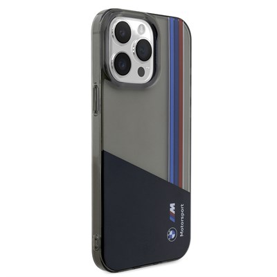 Apple iPhone 15 Pro Max Kılıf BMW Orjinal Lisanslı Yarı Transparan M Dizayn Çizgili Kapak