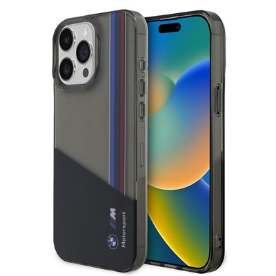 Apple iPhone 15 Pro Max Kılıf BMW Orjinal Lisanslı Yarı Transparan M Dizayn Çizgili Kapak
