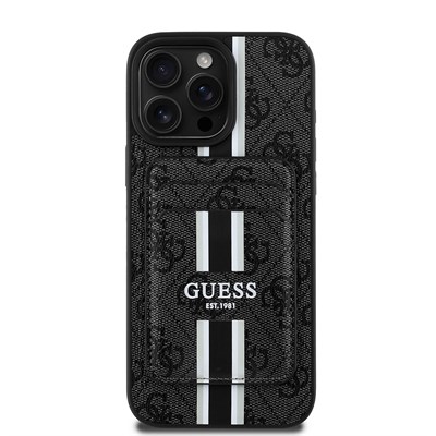 Apple iPhone 15 Pro Max Kılıf Guess Orjinal Lisanslı Magsafe Şarj Özellikli 4G Desenli Çizgili Kartlıklı Kapak