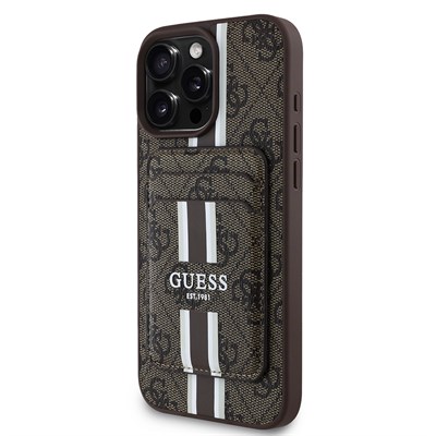 Apple iPhone 15 Pro Max Kılıf Guess Orjinal Lisanslı Magsafe Şarj Özellikli 4G Desenli Çizgili Kartlıklı Kapak