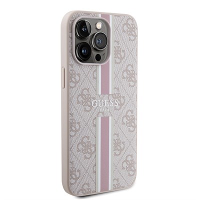 Apple iPhone 15 Pro Max Kılıf Guess Orjinal Lisanslı Magsafe Şarj Özellikli 4G Şerit Tasarımlı Printed Kapak