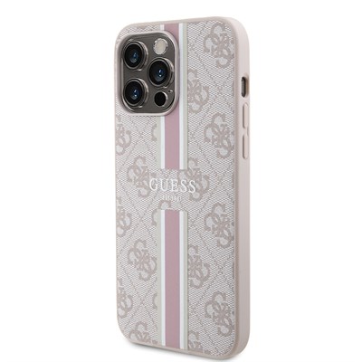 Apple iPhone 15 Pro Max Kılıf Guess Orjinal Lisanslı Magsafe Şarj Özellikli 4G Şerit Tasarımlı Printed Kapak
