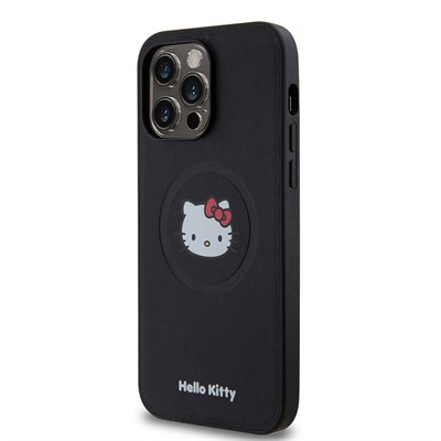 Apple iPhone 15 Pro Max Kılıf Hello Kitty Orjinal Lisanslı Magsafe Şarj Özellikli Kitty Head Deri Kapak