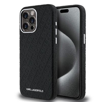 Apple iPhone 15 Pro Max Kılıf Karl Lagerfeld Orjinal Lisanslı PU Deri Damgalı Metal Yazı Logolu Kapak