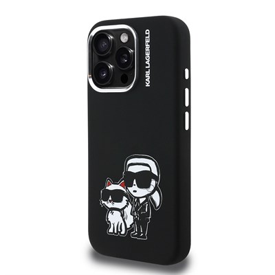 Apple iPhone 15 Pro Max Kılıf Karl Lagerfeld Orjinal Lisanslı Karl & Choupette Sketch Logo Sililkon Kapak
