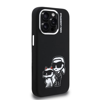 Apple iPhone 15 Pro Max Kılıf Karl Lagerfeld Orjinal Lisanslı Karl & Choupette Sketch Logo Sililkon Kapak