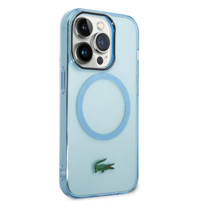 Apple iPhone 15 Pro Max Kılıf Lacoste Orjinal Lisanslı Magsafe Şarj Özellikli Transparan Timsah Logo Baskılı Kapak