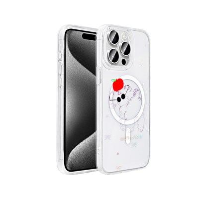 Apple iPhone 15 Pro Max Kılıf M-Safe Şarj Özellikli Şeffaf Zore Folk Sert Kapak