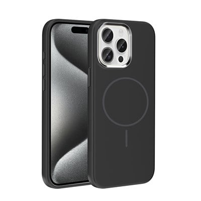 Apple iPhone 15 Pro Max Kılıf M-Safe Şarj Özellikli Metal Kamera Çerçeveli Zore Edi Silikon Kapak