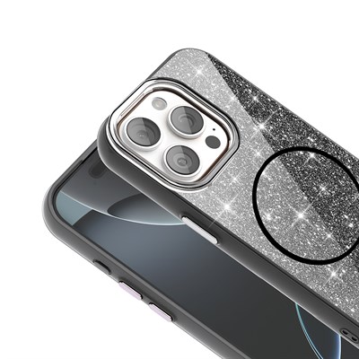 Apple iPhone 15 Pro Max Kılıf Magsafe Şarj Özellikli Parlayan Simli Zore Okso Kapak