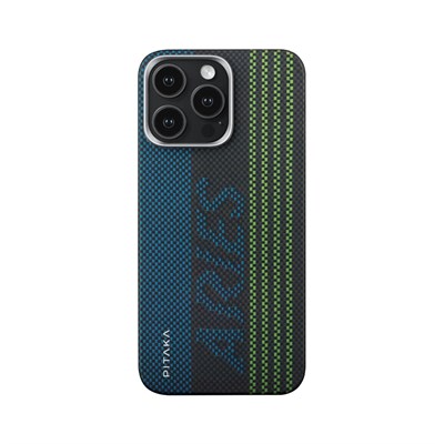 Apple iPhone 15 Pro Max Kılıf  Magsafe Şarj Özellikli Lumintex Teknolojili Fosforlu Aramid Fiber Pitaka Tactile Woven Aries Serisi Kapak