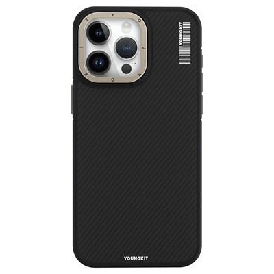 Apple iPhone 15 Pro Max Kılıf Magsafe Şarj Özellikli 600D Aramid Fiber Pitaka Military-Grade Classic Serisi Black-Grey Twill Kapak
