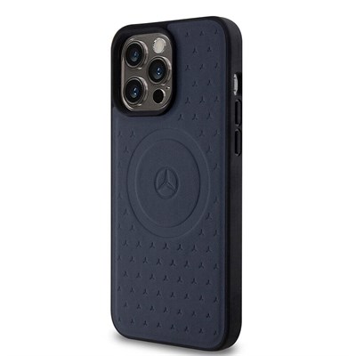 Apple iPhone 15 Pro Max Kılıf Mercedes Benz Orjinal Lisanslı Magsafe Şarj Özellikli Mühürlü Yıldız Desenli ve Logolu Deri Kapak