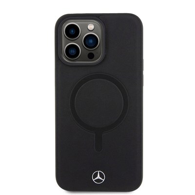 Apple iPhone 15 Pro Max Kılıf Mercedes Benz Orjinal Lisanslı Magsafe Şarj Özellikli Metal Yıldız Logolu Pürüzsüz Deri Kapak
