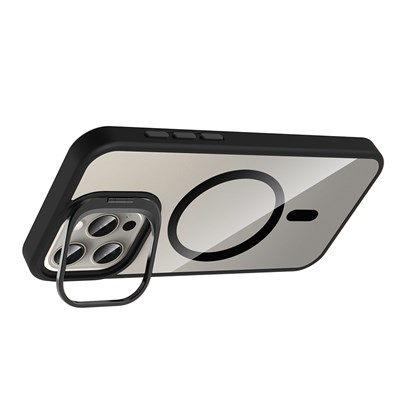 Apple iPhone 15 Pro Max Kılıf Standlı ve Kamera Lens Hediyeli M-Safe Şarj Özellikli Zore Etro Kapak