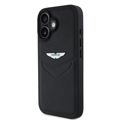 Apple iPhone 16 Kılıf Aston Martin Orjinal Lisanslı Victory Dizayn PU Deri Metal Logolu Kapak