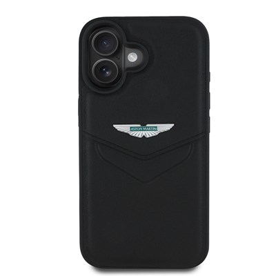 Apple iPhone 16 Kılıf Aston Martin Orjinal Lisanslı Victory Dizayn PU Deri Metal Logolu Kapak