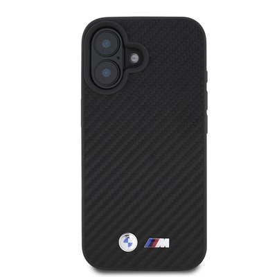 Apple iPhone 16 Kılıf BMW Orjinal Lisanslı M-safe Şarj Özellikli Karbon Fiber Görünümlü ve Metal Logolu PU Deri Kapak