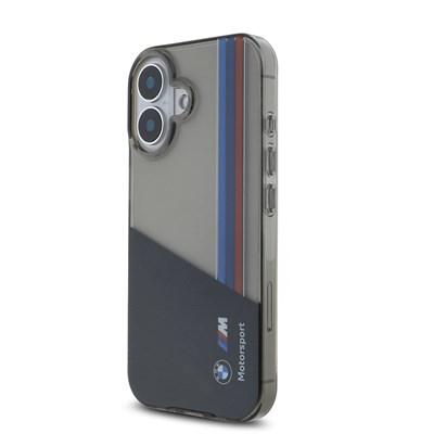 Apple iPhone 16 Kılıf BMW Orjinal Lisanslı Yarı Transparan M Dizayn Çizgili Kapak