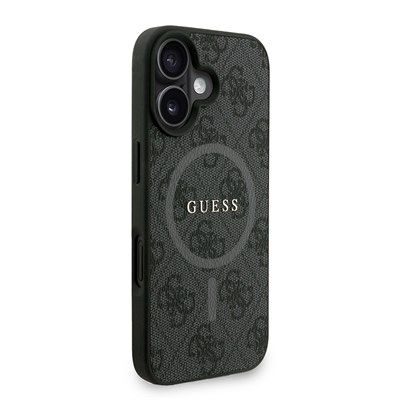 Apple iPhone 16 Kılıf Guess Orjinal Lisanslı M-safe Şarj Özellikli PU Deri Bilek Askı İpli Yazı Logolu Kapak