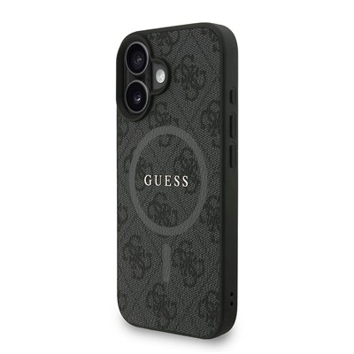 Apple iPhone 16 Kılıf Guess Orjinal Lisanslı M-safe Şarj Özellikli PU Deri Bilek Askı İpli Yazı Logolu Kapak