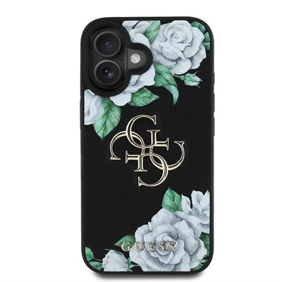 Apple iPhone 16 Kılıf Guess Orjinal Lisanslı Gül Baskılı Büyük Metal Logo Dizaynlı Kapak