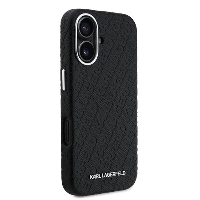 Apple iPhone 16 Kılıf Karl Lagerfeld Orjinal Lisanslı PU Deri Damgalı Metal Yazı Logolu Kapak