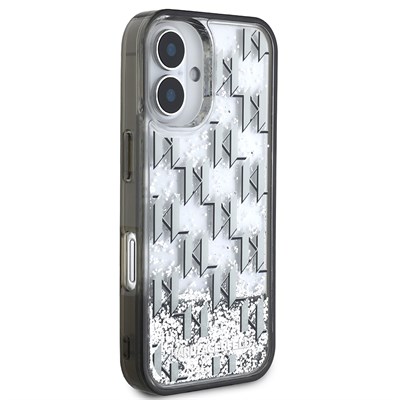 Apple iPhone 16 Kılıf Karl Lagerfeld Orjinal Lisanslı Simli KL Yazılı Monogram Gradient Kapak